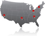 An image of a grey map, with pin markers signifying each NPA location